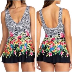 JOHNNY WAS Rose Skirted Floral Boho One Piece Swimsuit NEW Size M